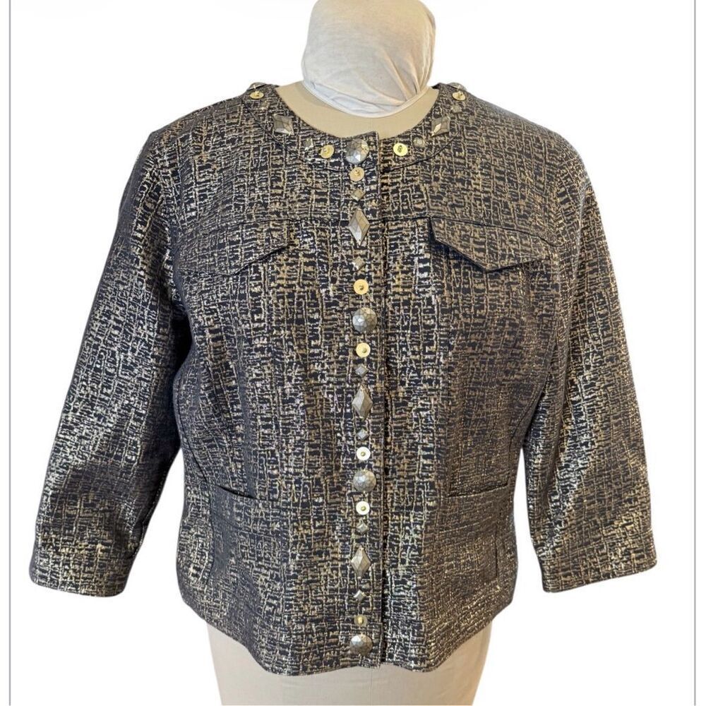 Ruby Rd. black & Gold Metallic Jacket Sz. 14 Studded Embellishments